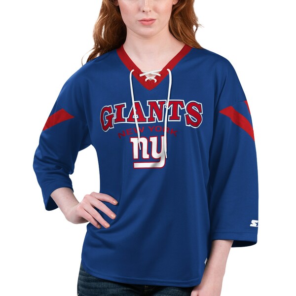 X^[^[ fB[X TVc gbvX New York Giants Starter Women's Rally LaceUp 3/4 Sleeve TShirt Royal