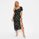 【送料無料】 アイソウイットファースト レディース ワンピース トップス Floral Print Sweetheart Puff Sleeve Midi Dress BLACK FLORAL