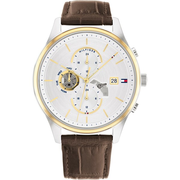 【送料無料】 トミー ヒルフィガー レディース 腕時計 アクセサリー Tommy Hilfiger men 039 s watch with leather strap Silver/Brown