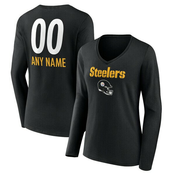 ファナティクス レディース Tシャツ トップス Pittsburgh Steelers Women's Personalized Name & Number Team Wordmark Long Sleeve VNeck TShirt Black