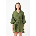 エンドレスローズ レディース ワンピース トップス Women's Blouson Sleeve Belted Shirt Dress Olive