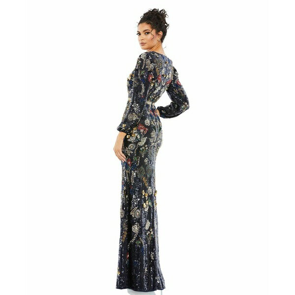 ޥå ǥ ԡ ȥåץ Women's Embellished Wrap Over Bishop Sleeve Gown Midnight multi