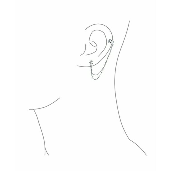 ブリング レディース ピアス＆イヤリング アクセサリー Geometric Cartilage Plain Band With Chain Ear Warp Cuff CZ Stud Ear Lobe Earring For Women Men Rose Gold Plated.925 Sterling Silver Rose