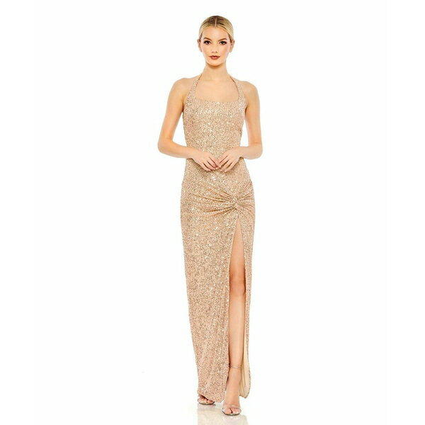 マックダガル レディース ワンピース トップス Women's Sequined Halter Strap Low Side Knot Gown Ros..