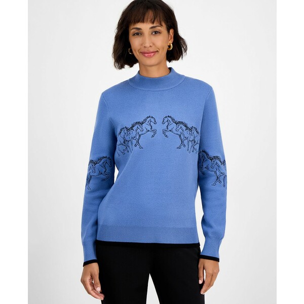 ティー・タハリ レディース ニット&セーター アウター Women's Mock-Neck Embroidered-Horse Sweater S..