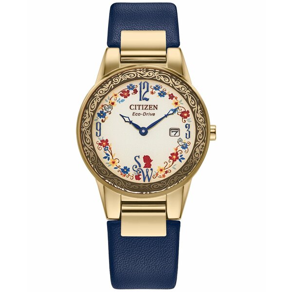 シチズン レディース 腕時計 アクセサリー Eco-Drive Women's Disney Snow White Blue Leather Strap Watch 30mm Gift Set No Color(2)