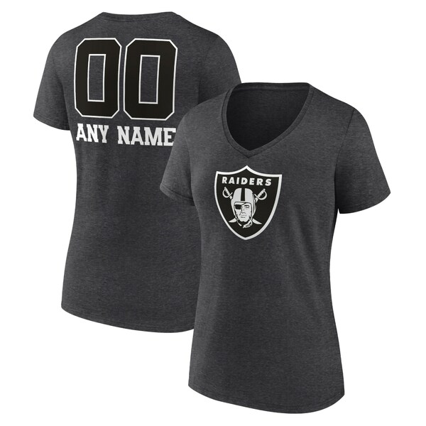ファナティクス レディース Tシャツ トップス Las Vegas Raiders Women's Personalized Name & Number Monochrome VNeck Long Sleeve TShirt Charcoal
