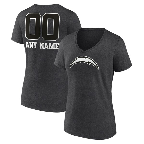 ファナティクス レディース Tシャツ トップス Los Angeles Chargers Women's Personalized Name & Number Monochrome VNeck Long Sleeve TShirt Charcoal