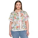 カールラガーフェルド レディース カットソー トップス Plus Size Paris Printed Camp Shirt Soft White Fusion...