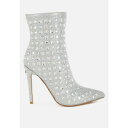 ロンンドンラグ レディース ブーツ シューズ Frostin Pointed Toe Rhinestones Stiletto Boots Silver