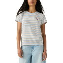 リーバイス レディース カットソー トップス Women's The Perfect Crewneck Cotton T-Shirt Mandy Stripe Chambray Blue