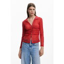 デジグアル レディース カットソー トップス Women's Semi-transparent T-shirt Orange red
