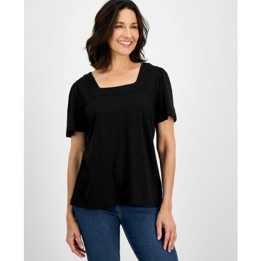 スタイルアンドコー レディース カットソー トップス Petite Square-Neck Top, Exclusively at Macy's Deep Black スタイルアンドコー レディース カットソー トップス Petite Square-Neck Top, Exclusively at Macy's Deep Black