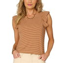 デモクラシー レディース カットソー トップス Women's Ruffled Cap-Sleeve Striped Knit Top Sahara San