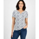 スタイルアンドコー レディース カットソー トップス Women's Printed Short-Sleeve Cotton Henley Top, Exclu...