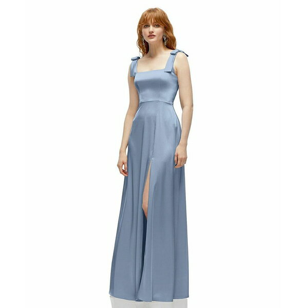 アフターシックス レディース ワンピース トップス Plus Size Square Neck Fluid Satin Maxi Dress with Bow Straps Cloudy