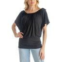 24セブンコンフォート レディース カットソー トップス Solid Color Short Sleeve Split Shoulder Top Black