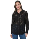 ダナキャランニューヨーク レディース カットソー トップス Women's Long Sleeve Button Front Lace Shirt BLK - ...