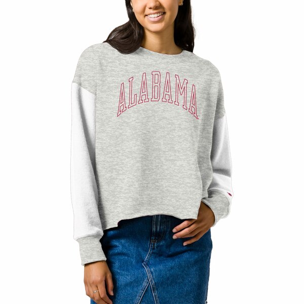 楽天astyリーグカレッジエイトウェア レディース パーカー・スウェットシャツ アウター Alabama Crimson Tide League Collegiate Wear Women's Reverse Fleece Cropped Pullover Sweatshirt Gray