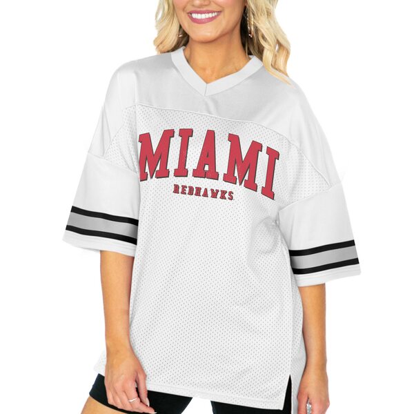 ゲームデイ レディース Tシャツ トップス Miami University RedHawks Gameday Couture Women's Option Play Oversized Mesh Fashion Jersey White