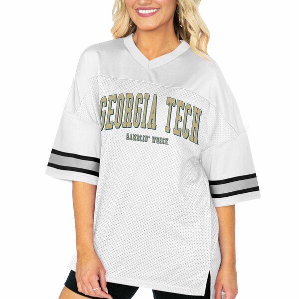 ゲームデイ レディース Tシャツ トップス Georgia Tech Yellow Jackets Gameday Couture Women's Option Play Oversized Mesh Fashion Jersey White