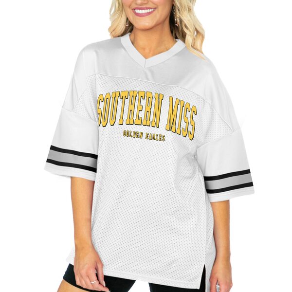 ゲームデイ レディース Tシャツ トップス Southern Miss Golden Eagles Gameday Couture Women's Option Play Oversized Mesh Fashion Jersey White