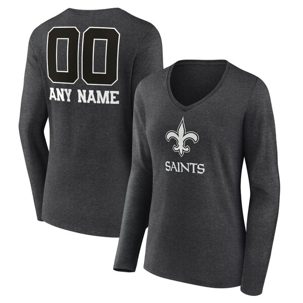 ファナティクス レディース Tシャツ トップス New Orleans Saints Women's Personalized Name & Number Monochrome Vneck TShirt Charcoal
