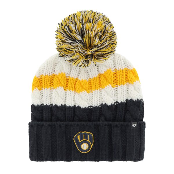 tH[eB[Zu fB[X Xq ANZT[ Milwaukee Brewers '47 Women's Ashfield Cuffed Knit Hat with Pom White/Navy