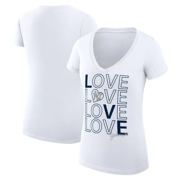 J[oNX fB[X TVc gbvX New York Yankees GIII 4Her by Carl Banks Women's Love Graphic Team VNeck Fitted TShirt White