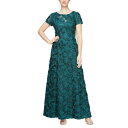 アレックスイブニングス レディース ワンピース トップス Long A-Line Rosette Dress with Sequin Detail Emeral...
