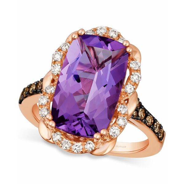 ルヴァン レディース リング アクセサリー Grape Amethyst (5-1/10 ct. t.w.) & Diamond (3/8 ct. t.w.) Halo Statement Ring in 14k Rose Gold 14K Strawberry Gold Ring