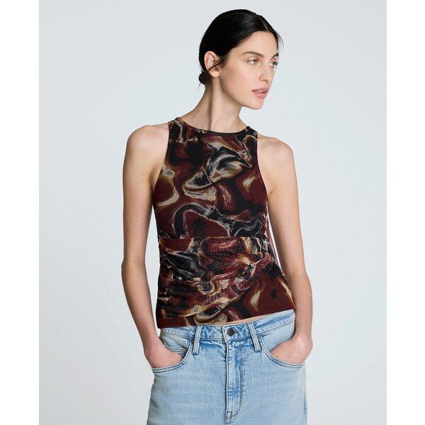 ケネスコール レディース カットソー トップス Women's Printed Gathered Draped Sleeveless Top Burgu..
