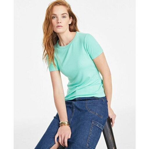 オン サーティフォース レディース カットソー トップス Womens Ribbed T-Shirt, Created for Macys Neptune Besos オン サーティフォース レディース カットソー トップス Womens Ribbed T-Shirt, Created for Macys Neptune Besos