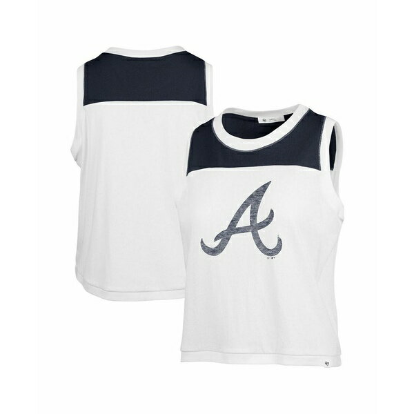 47ブランド レディース カットソー トップス Women's White/Navy Atlanta Braves Plus Size Waist Length Muscle Tank Top White, Navy