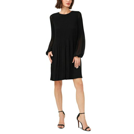 ミスク レディース ワンピース トップス Women's Released-Pleat Long-Sleeve Shift Dress Rich Black ミスク レディース ワンピース トップス Women's Released-Pleat Long-Sleeve Shift Dress Rich Black