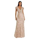マックダガル レディース ワンピース トップス Women's Embroidered Applique Wrap Over Flutter Sleeve Gown Rose gold(4)