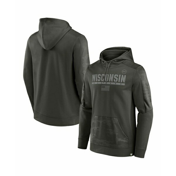 ファナティクス メンズ パーカー・スウェットシャツ アウター Men's Olive Wisconsin Badgers OHT Military-Inspired Appreciation Guardian Pullover Hoodie Olive