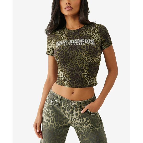トゥルーレリジョン レディース カットソー トップス Women's Leopard Crystals Baby T-Shirt Camo Leo..