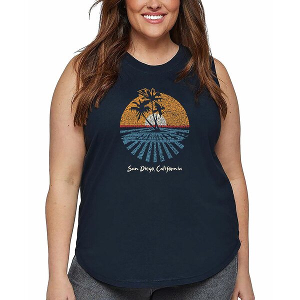エルエーポップアート レディース カットソー トップス Plus Size Cities in San Diego Word Art Tank ..