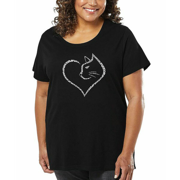 エルエーポップアート レディース カットソー トップス Plus Size Cat Heart Word Art T-Shirt Black