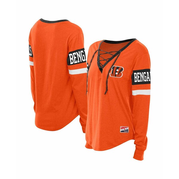 ニューエラ レディース カットソー トップス Women's Orange Cincinnati Bengals Throwback Lace-Up Lo..