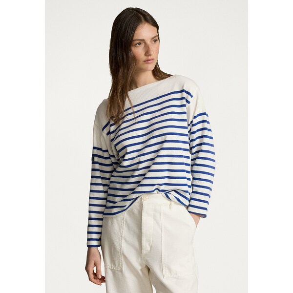 t[ fB[X TVc gbvX STRIPED BOATNECK MARINER TEE - Long sleeved top - deckwash white/brilliant sapphire