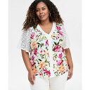 ジェイエムコレクション レディース カットソー トップス Plus Size Printed Lace-Trimmed Top, Exclusively at ...