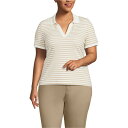ランズエンド レディース カットソー トップス Plus Size Wide Rib Polo Shirt Champagne dual stripe