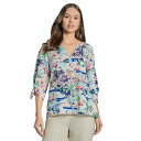 ジョーンズニューヨーク レディース カットソー トップス Petite Tied 3/4-Sleeve V-Neck Top Kelly Multi