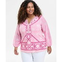 ジェイエムコレクション レディース カットソー トップス Plus Size Printed Embellished Top, Exclusively at Macy's Pink Petunia