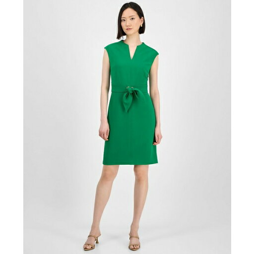 タハリエーエスエル レディース ワンピース トップス Tahari Petite Tie-Front Sleeveless Scuba Sheath Dress Clover タハリエーエスエル レディース ワンピース トップス Tahari Petite Tie-Front Sleeveless Scuba Sheath Dress Clover