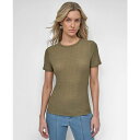 ダナ キャラン ニューヨーク レディース カットソー トップス Women's Textured-Knit Short-Sleeve Crewneck Top Utility Green(4)