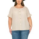 コイン1804 レディース カットソー トップス Plus Size Eyelet Jersey Button Front Ruffle Sleeve Peas...