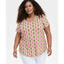 ジェイエムコレクション レディース カットソー トップス Plus Size Printed Scoop-Neck Top, Exclusively at Ma...